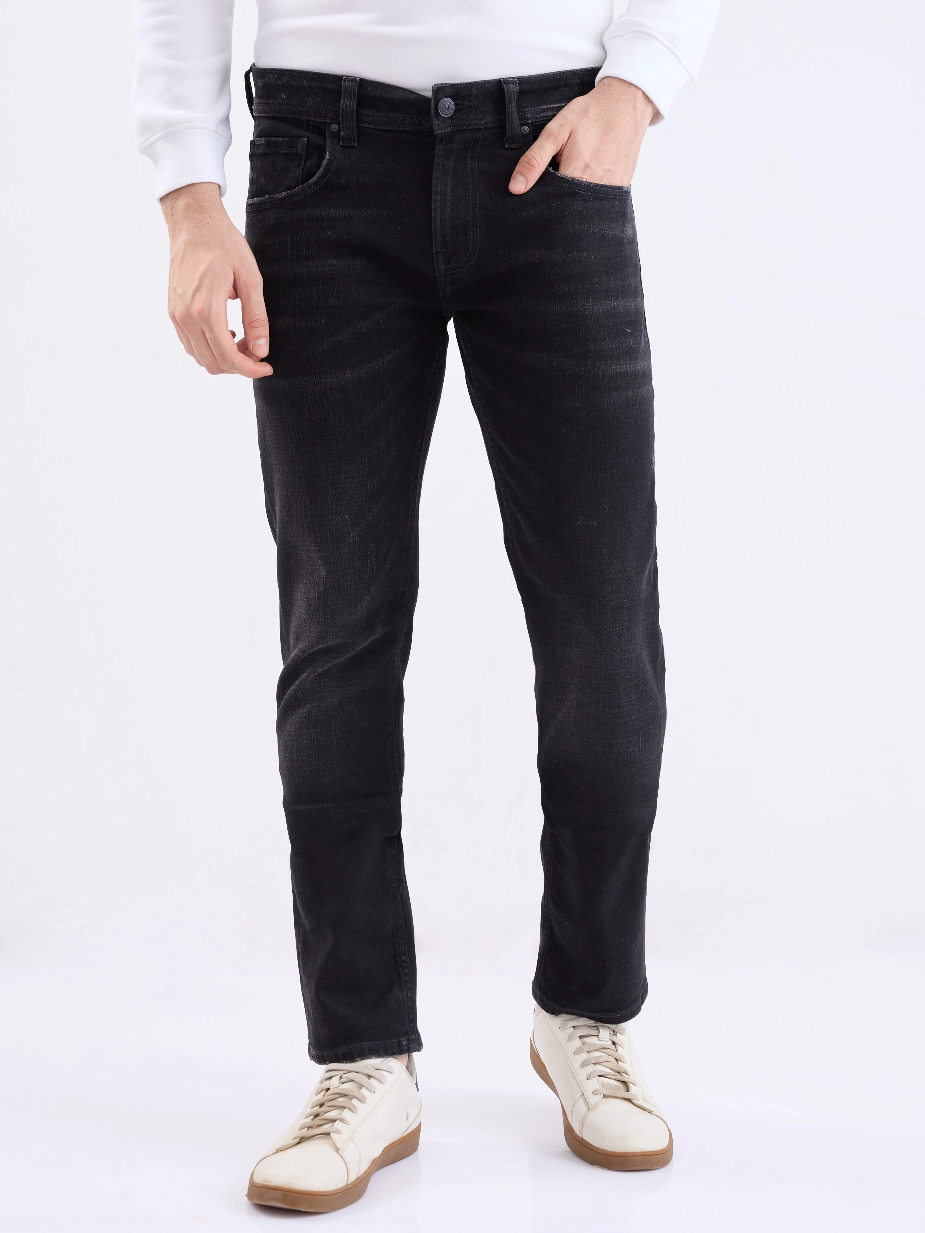 Men Jeans Slim Fit Black Low Rise