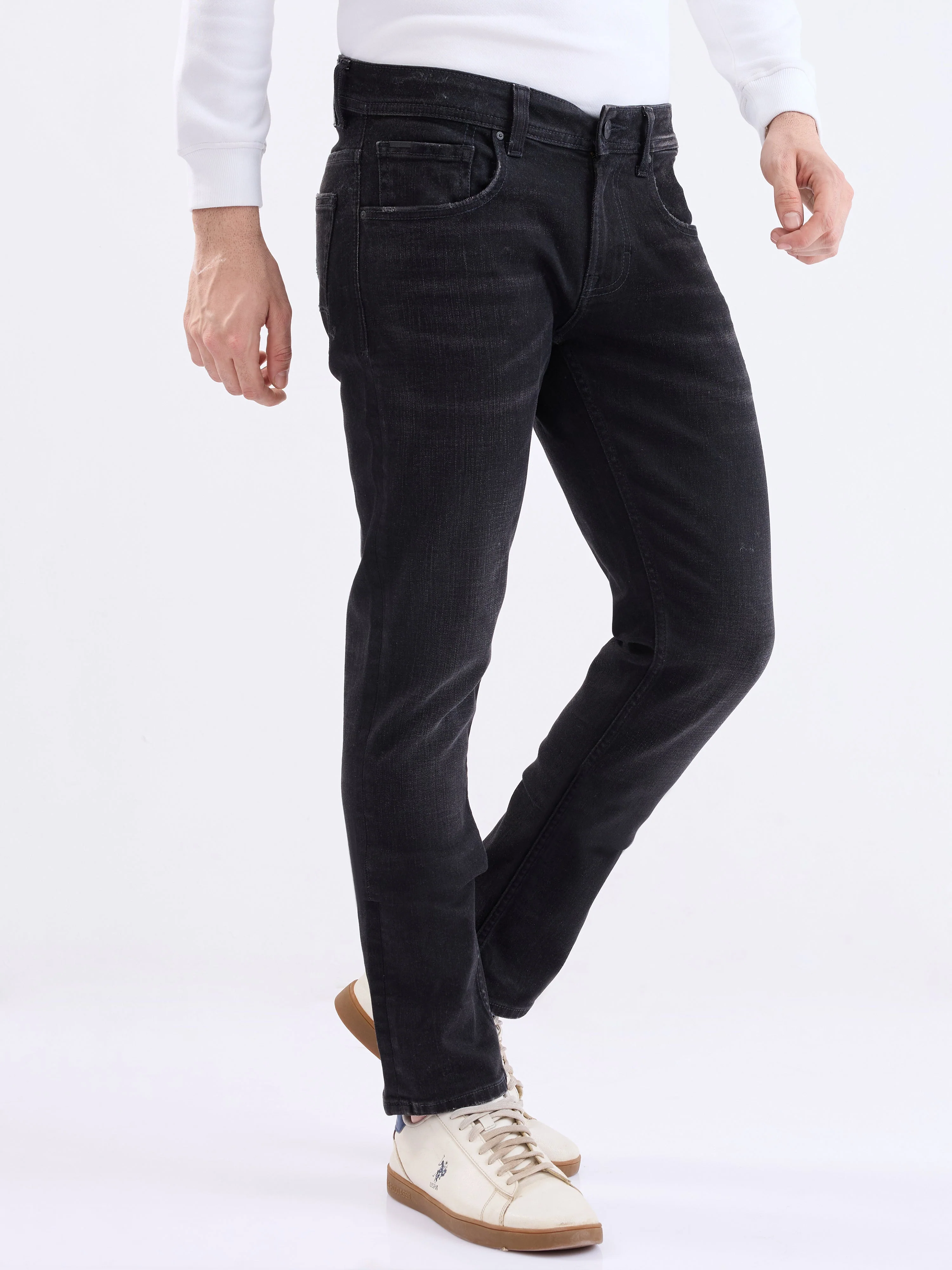 Men Jeans Slim Fit Black Low Rise - Image 2