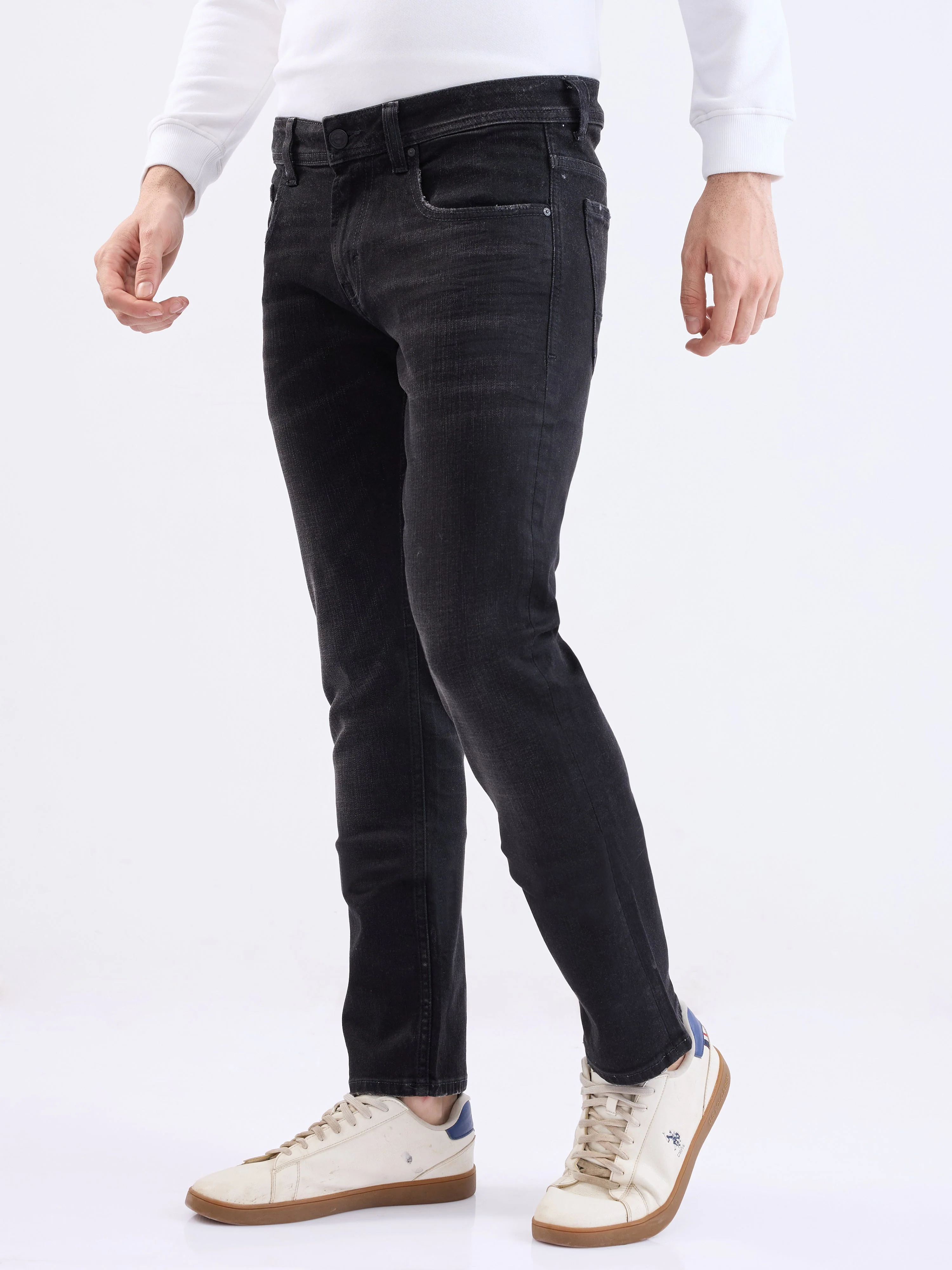 Men Jeans Slim Fit Black Low Rise - Image 3