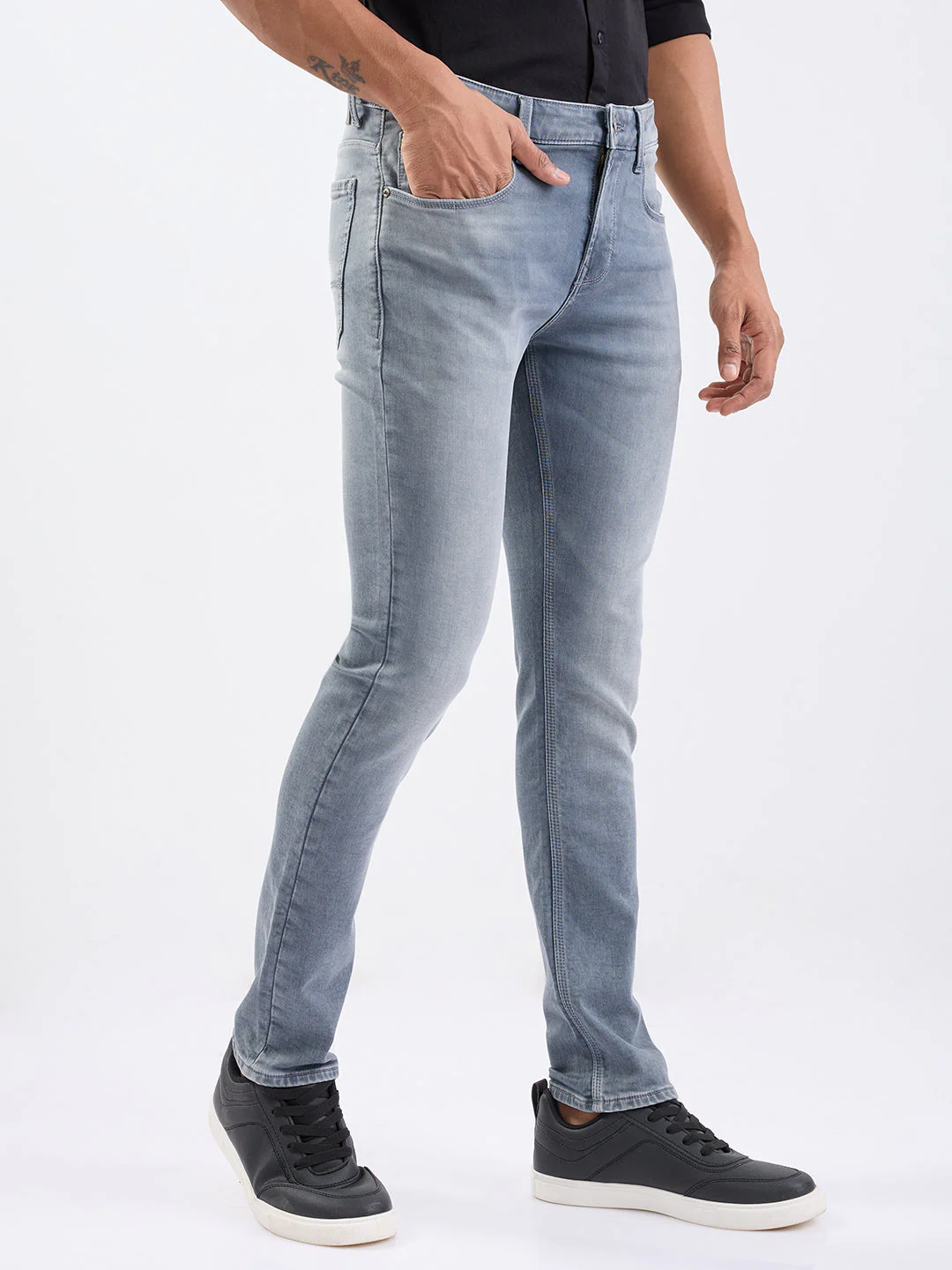 Men Jeans Slim Fit Grey Low Rise - Image 2