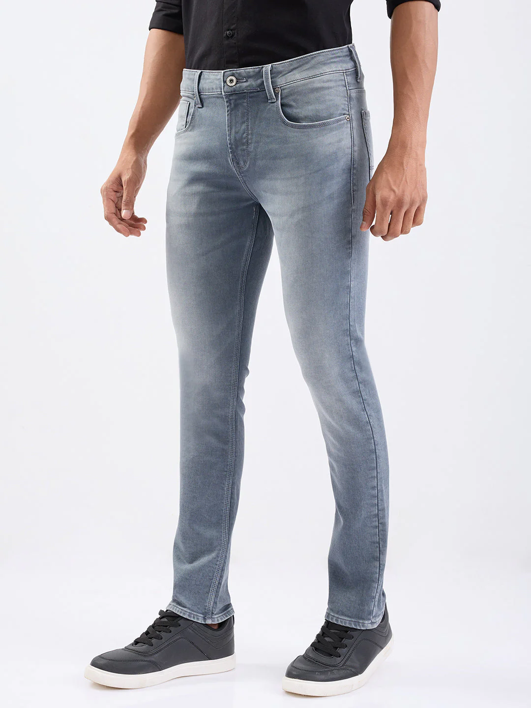 Men Jeans Slim Fit Grey Low Rise - Image 3