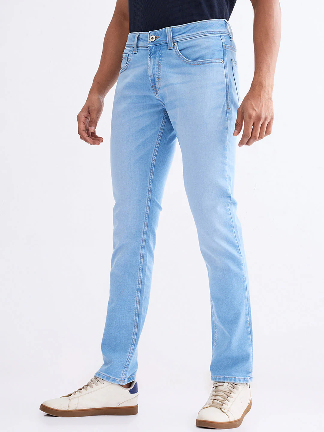 Men Jeans Slim Fit Light Blue Low Rise - Image 3