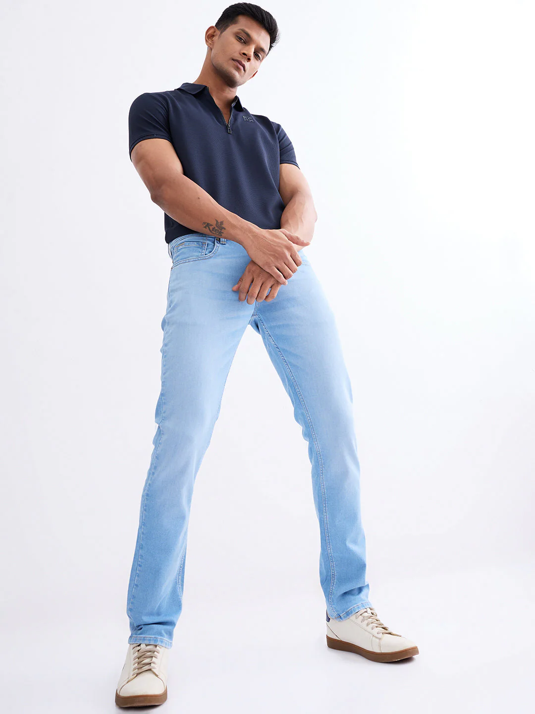 Men Jeans Slim Fit Light Blue Low Rise - Image 7