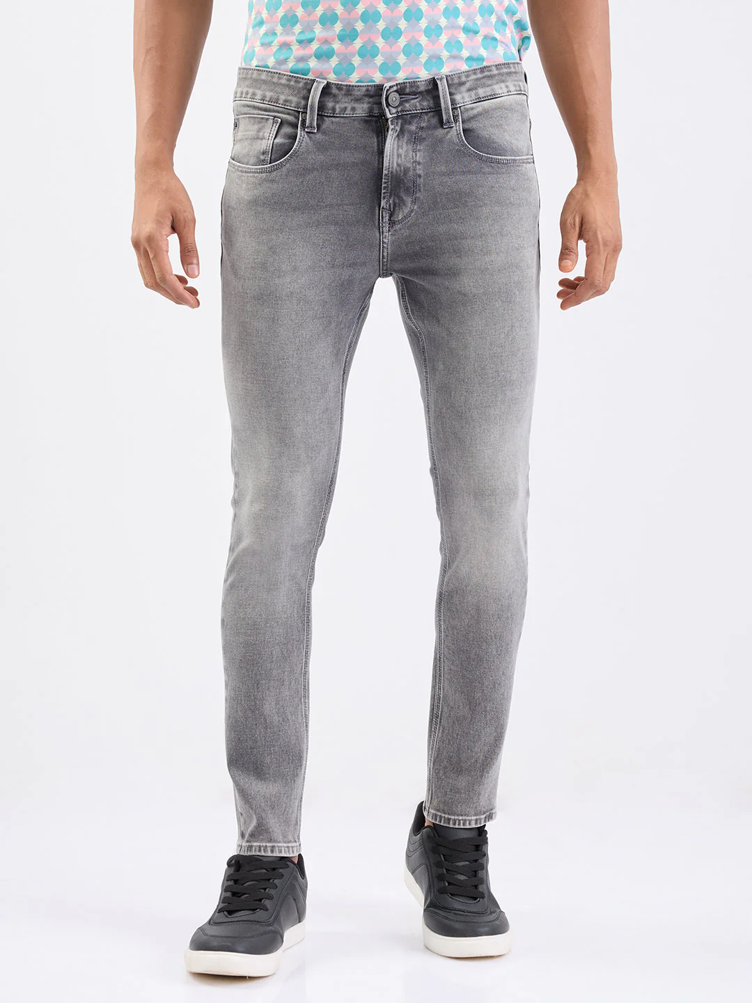 Men Jeans Slim Fit Grey Low Rise