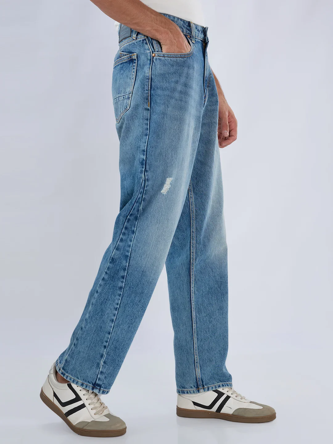 Men Ikemen Jeans Loose Fit Blue Mid Rise - Image 4