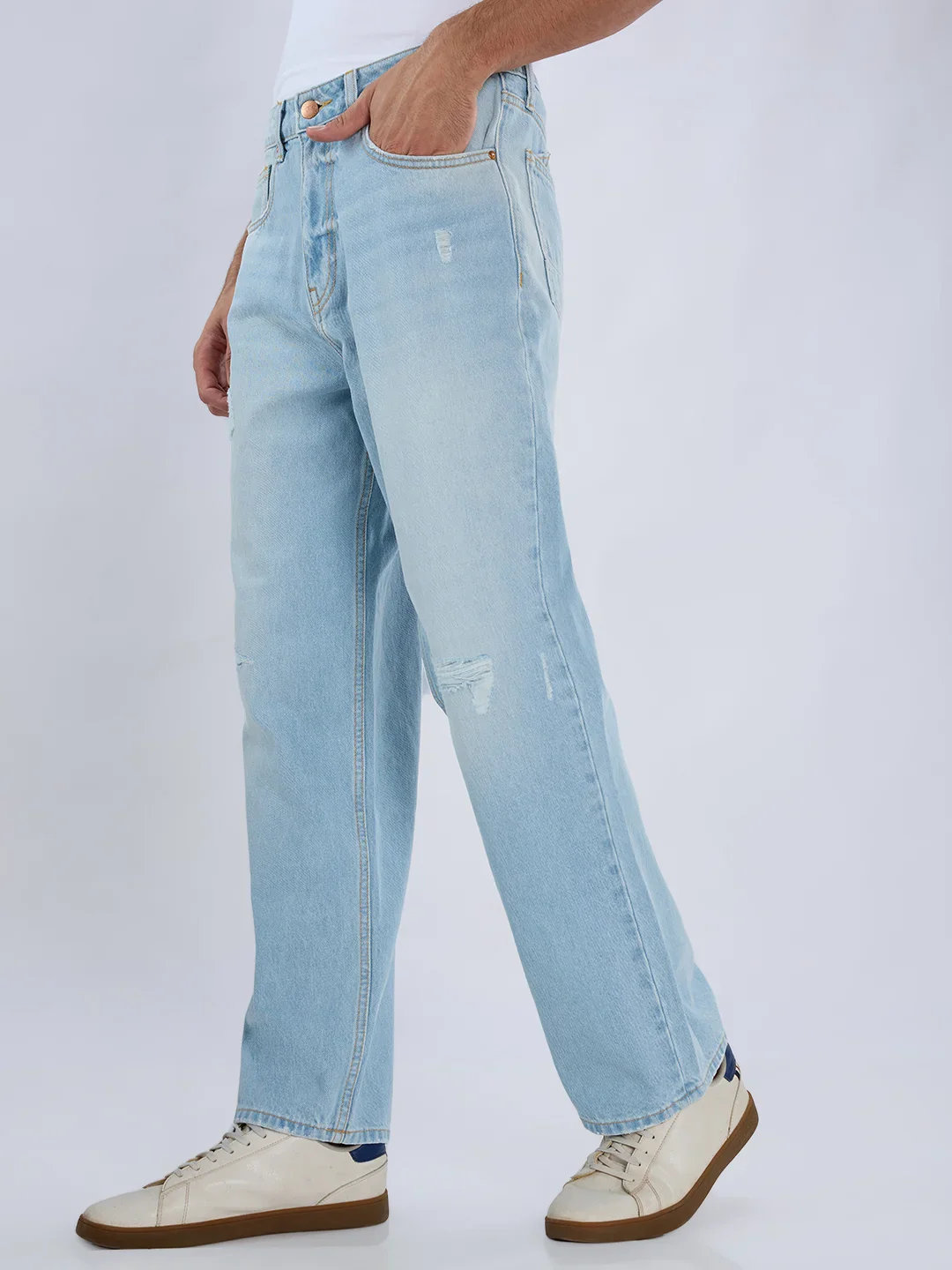 Men Ikemen Jeans Loose Fit Light Blue Mid Rise - Image 3