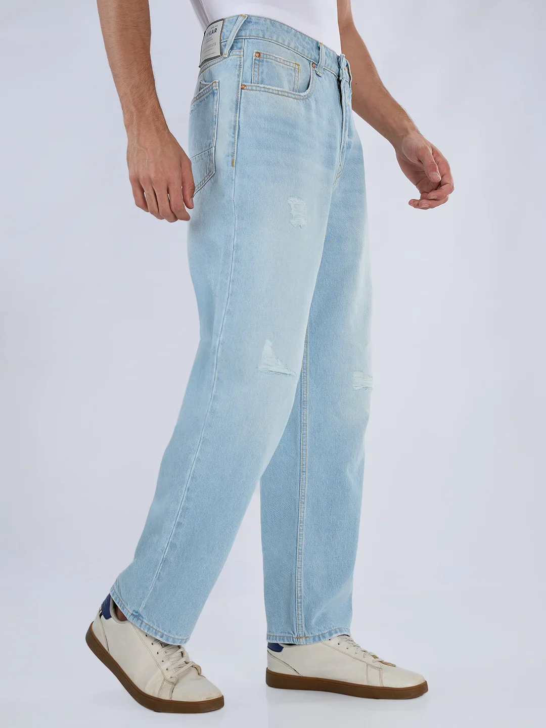 Men Ikemen Jeans Loose Fit Light Blue Mid Rise - Image 4