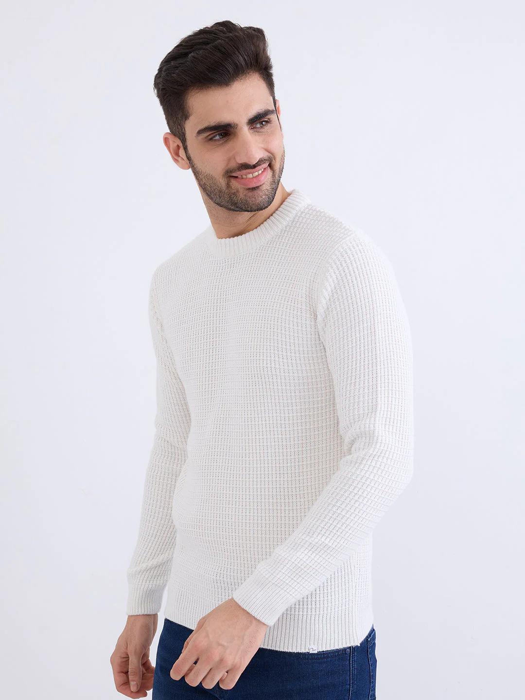 Men Sweater White Slim Fit - Image 3
