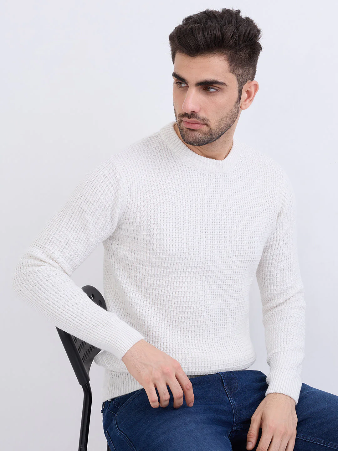 Men Sweater White Slim Fit - Image 7