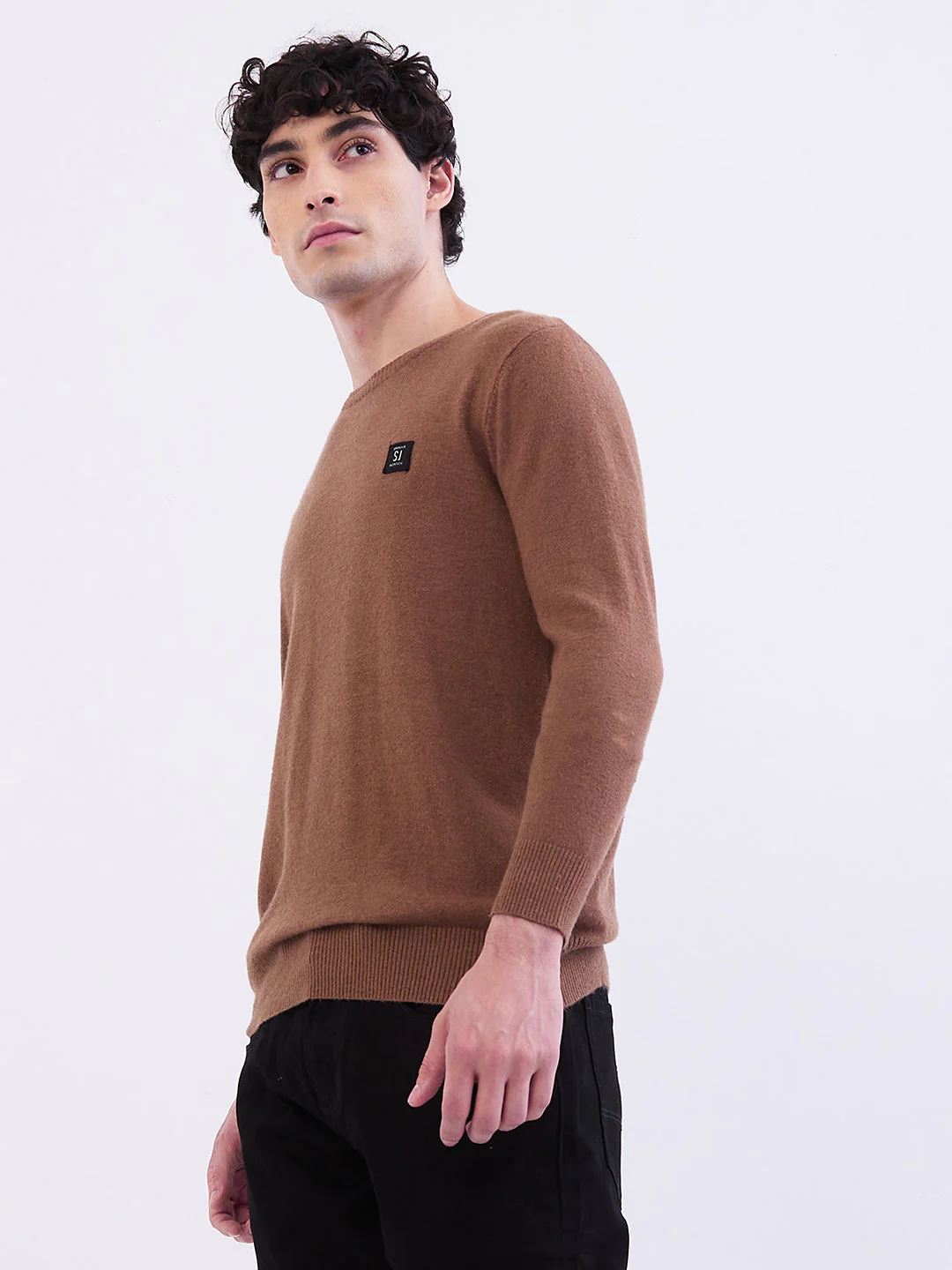 Men Sweater Brown Slim Fit - Image 3