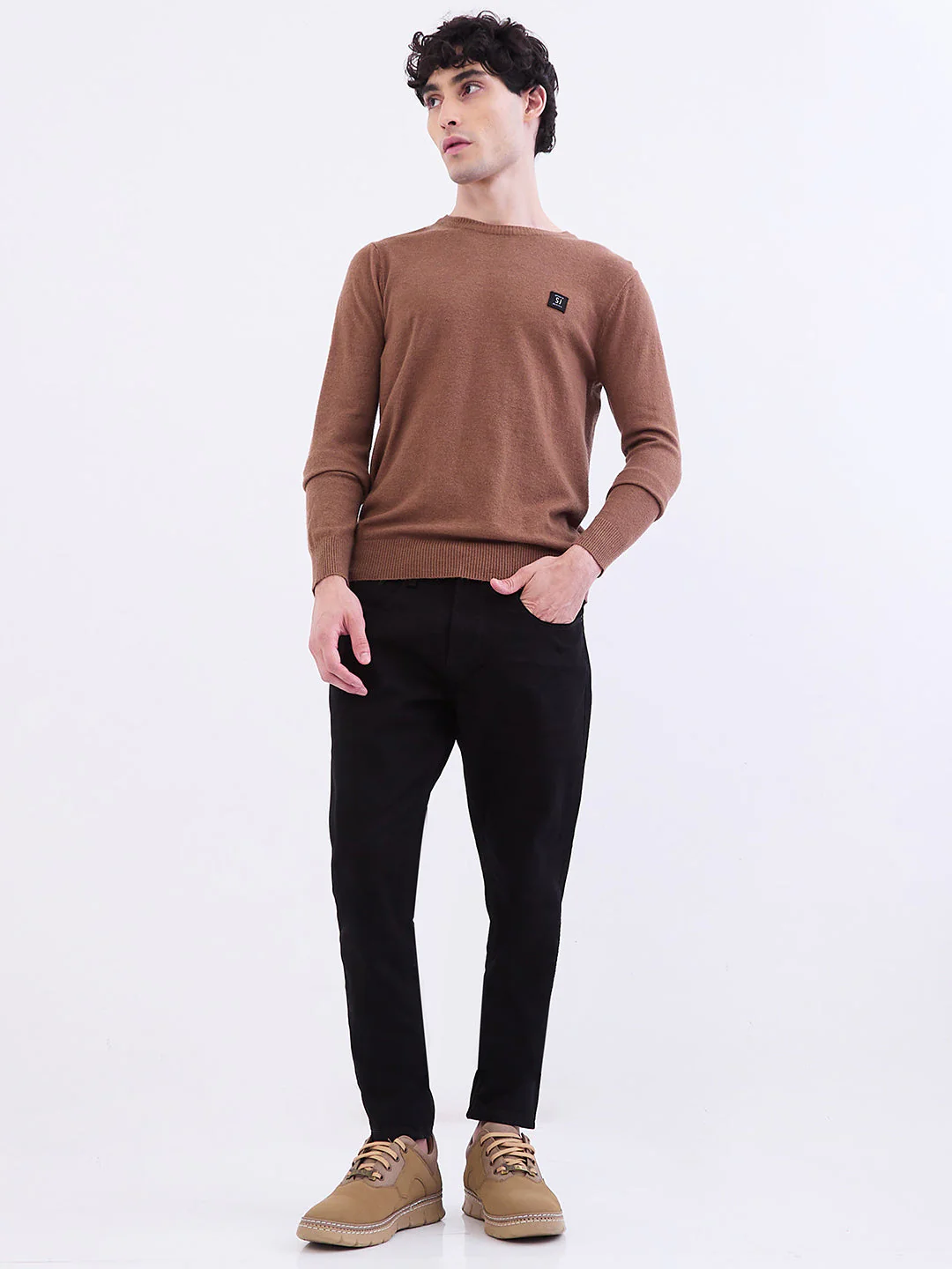 Men Sweater Brown Slim Fit - Image 5