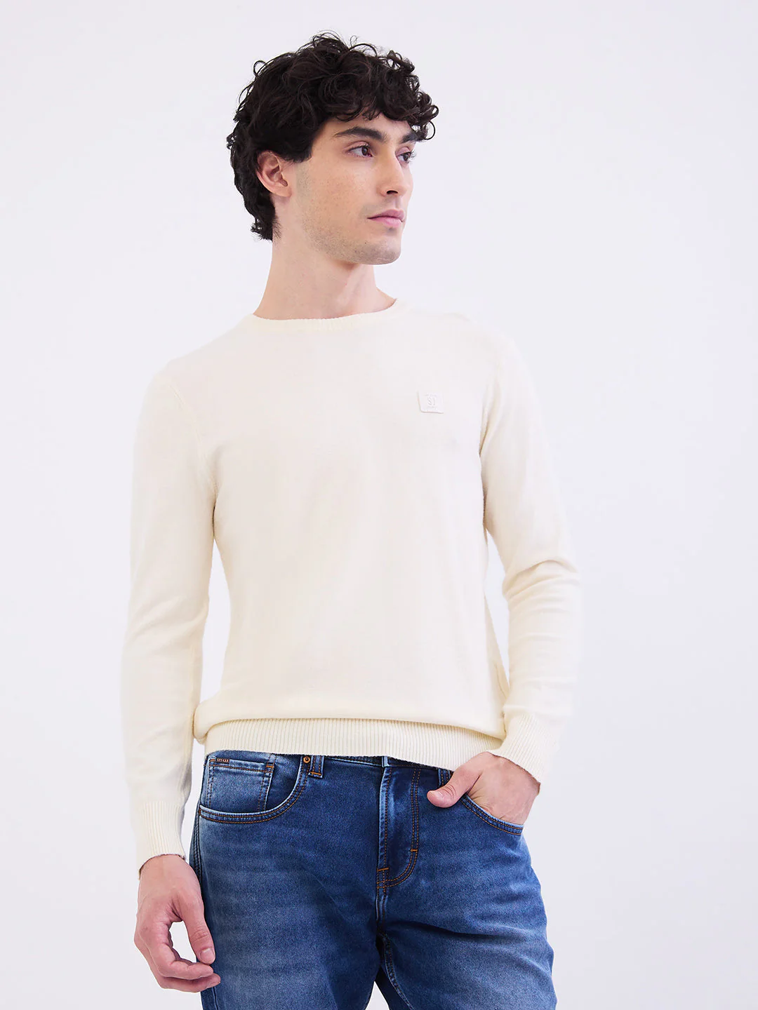 Men Sweater Off White Slim Fit - Image 2