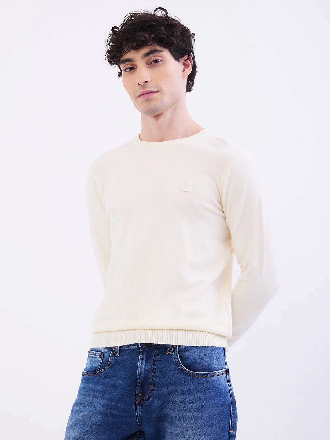 Men Sweater Off White Slim Fit - Image 3
