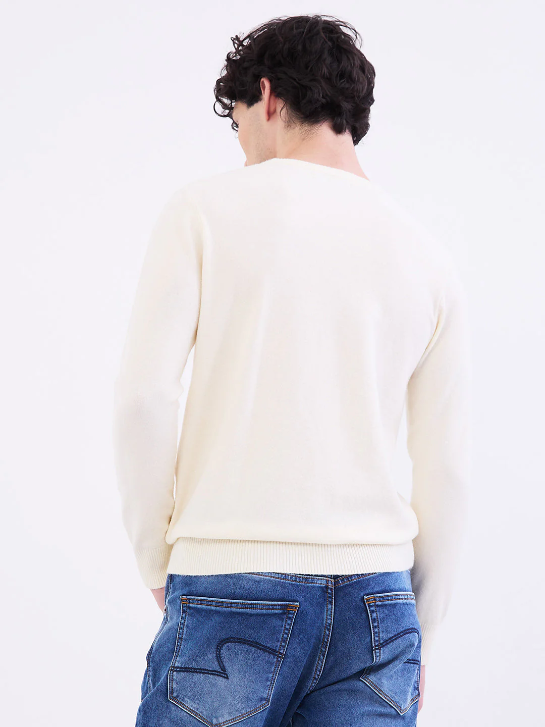 Men Sweater Off White Slim Fit - Image 4