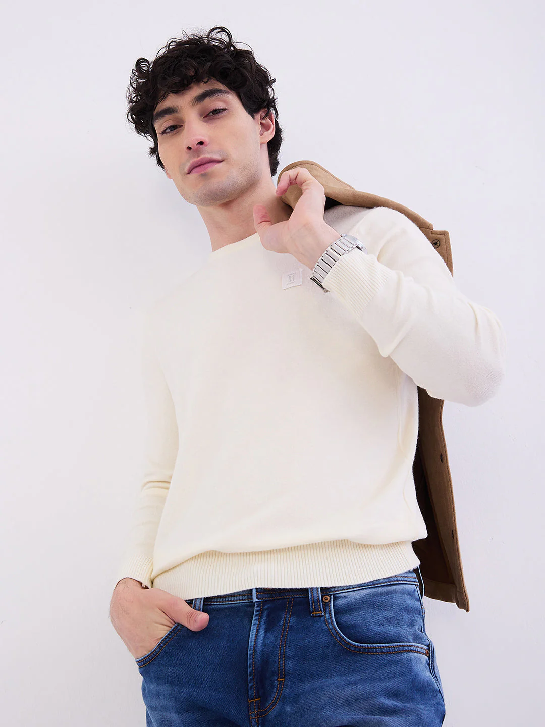 Men Sweater Off White Slim Fit - Image 7