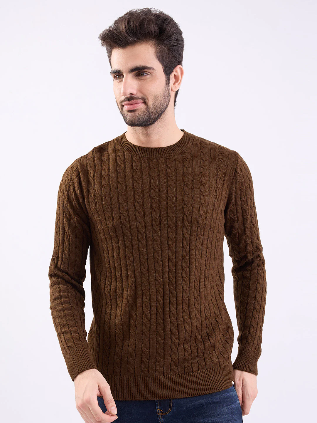 Men Sweater Brown Slim Fit - Image 2