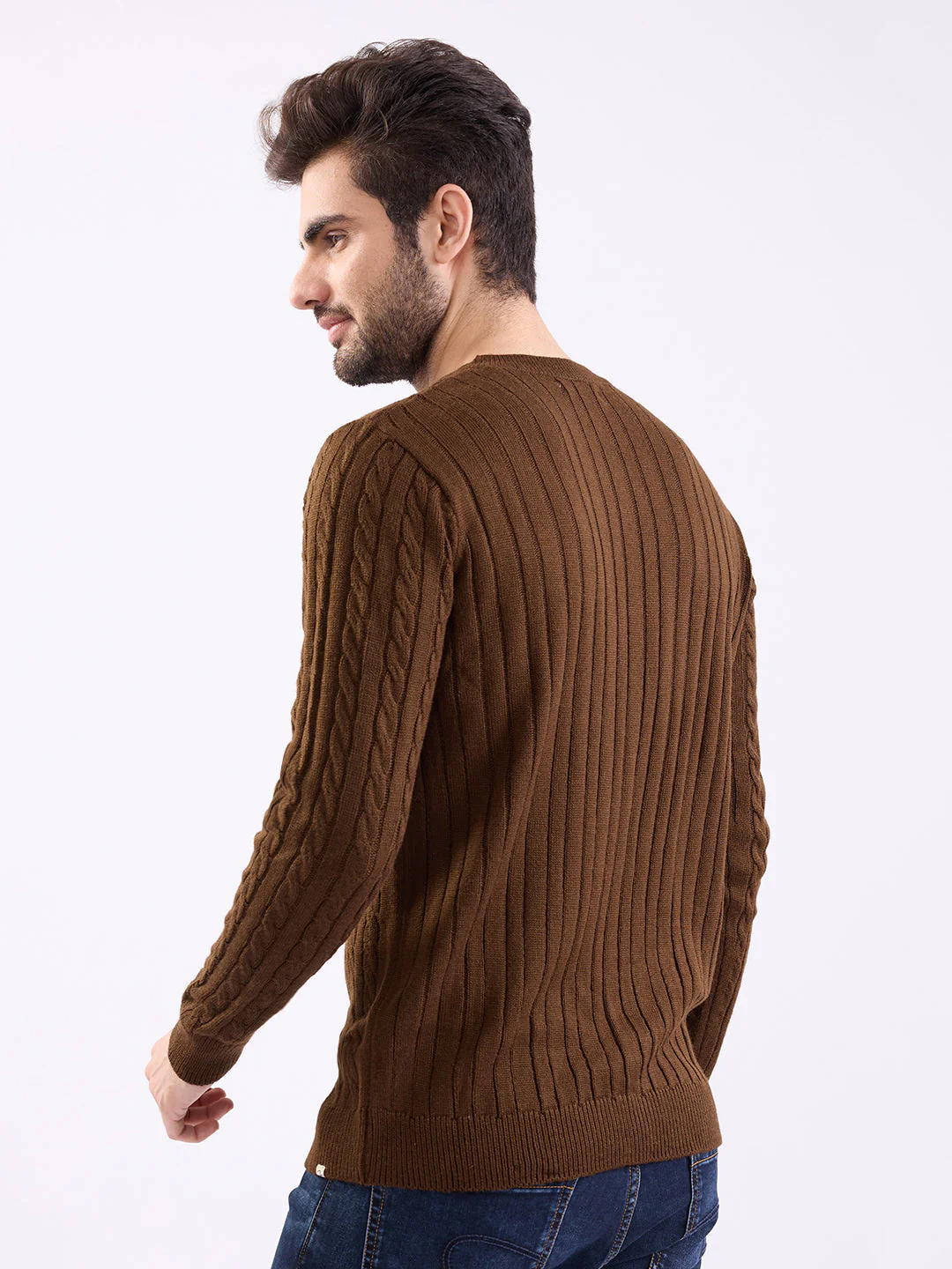 Men Sweater Brown Slim Fit - Image 4