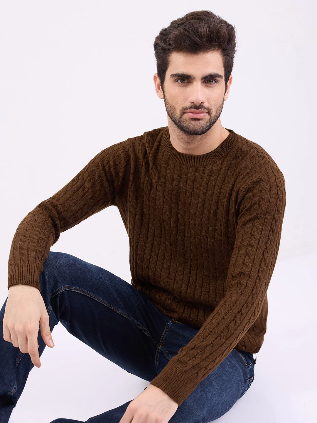 Men Sweater Brown Slim Fit - Image 7
