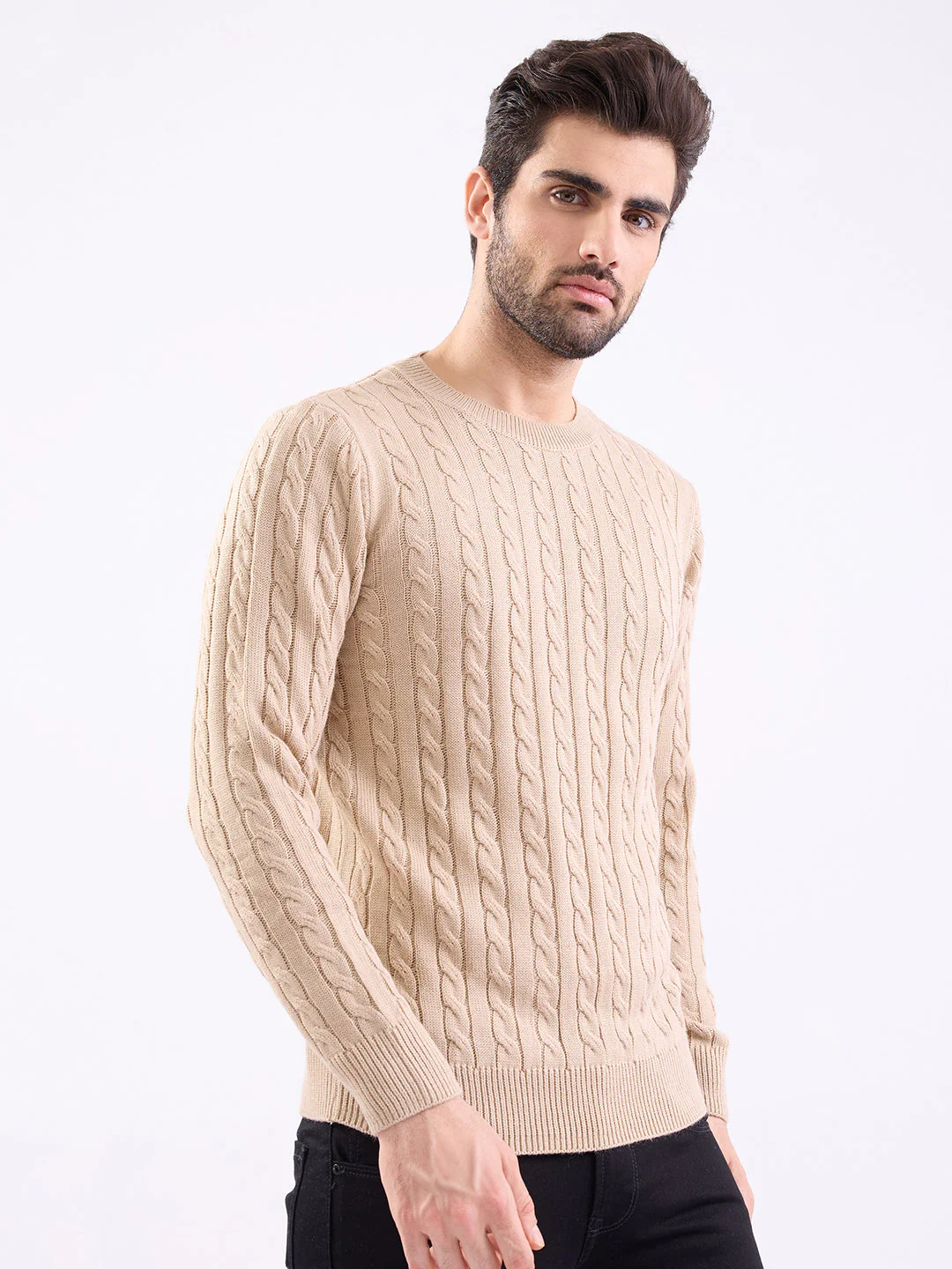 Men Sweater Beige Slim Fit