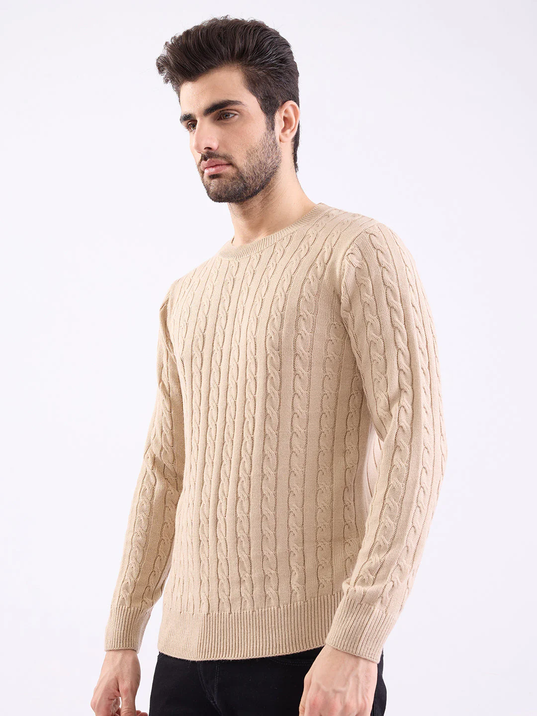 Men Sweater Beige Slim Fit - Image 3