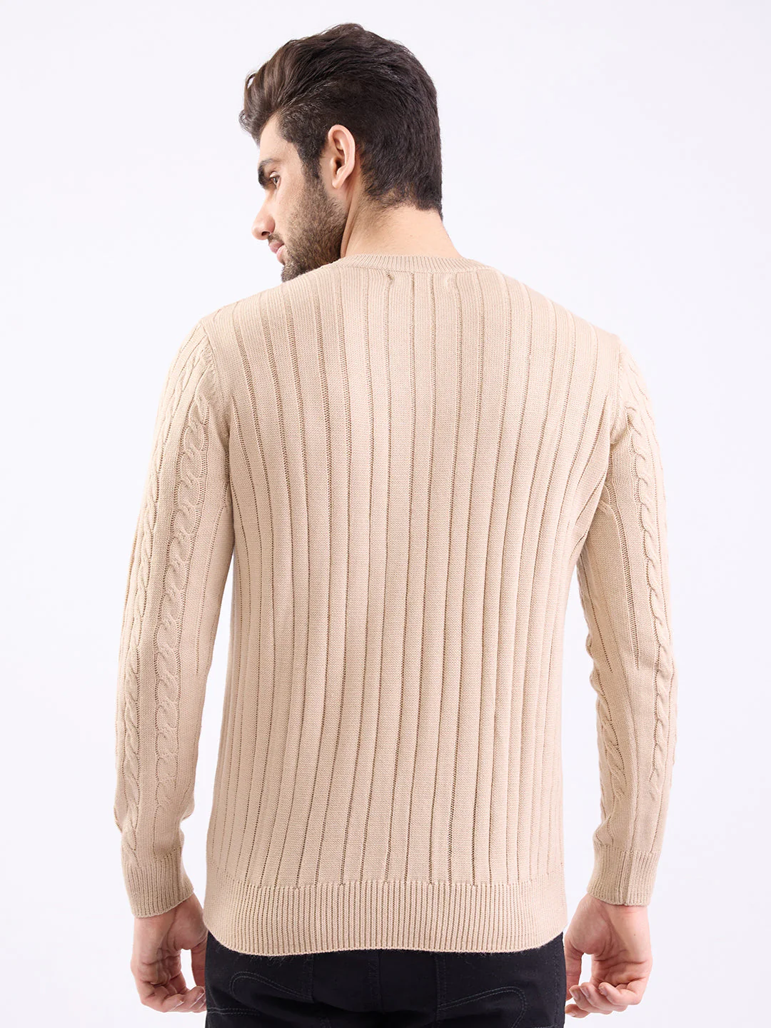 Men Sweater Beige Slim Fit - Image 4
