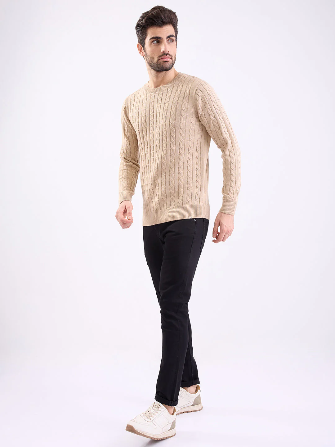 Men Sweater Beige Slim Fit - Image 5