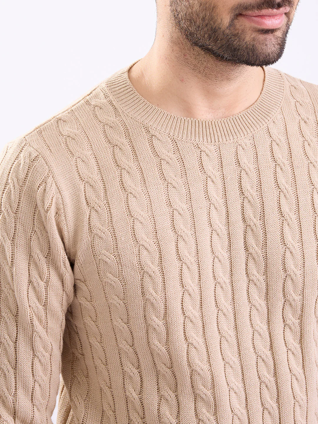 Men Sweater Beige Slim Fit - Image 6