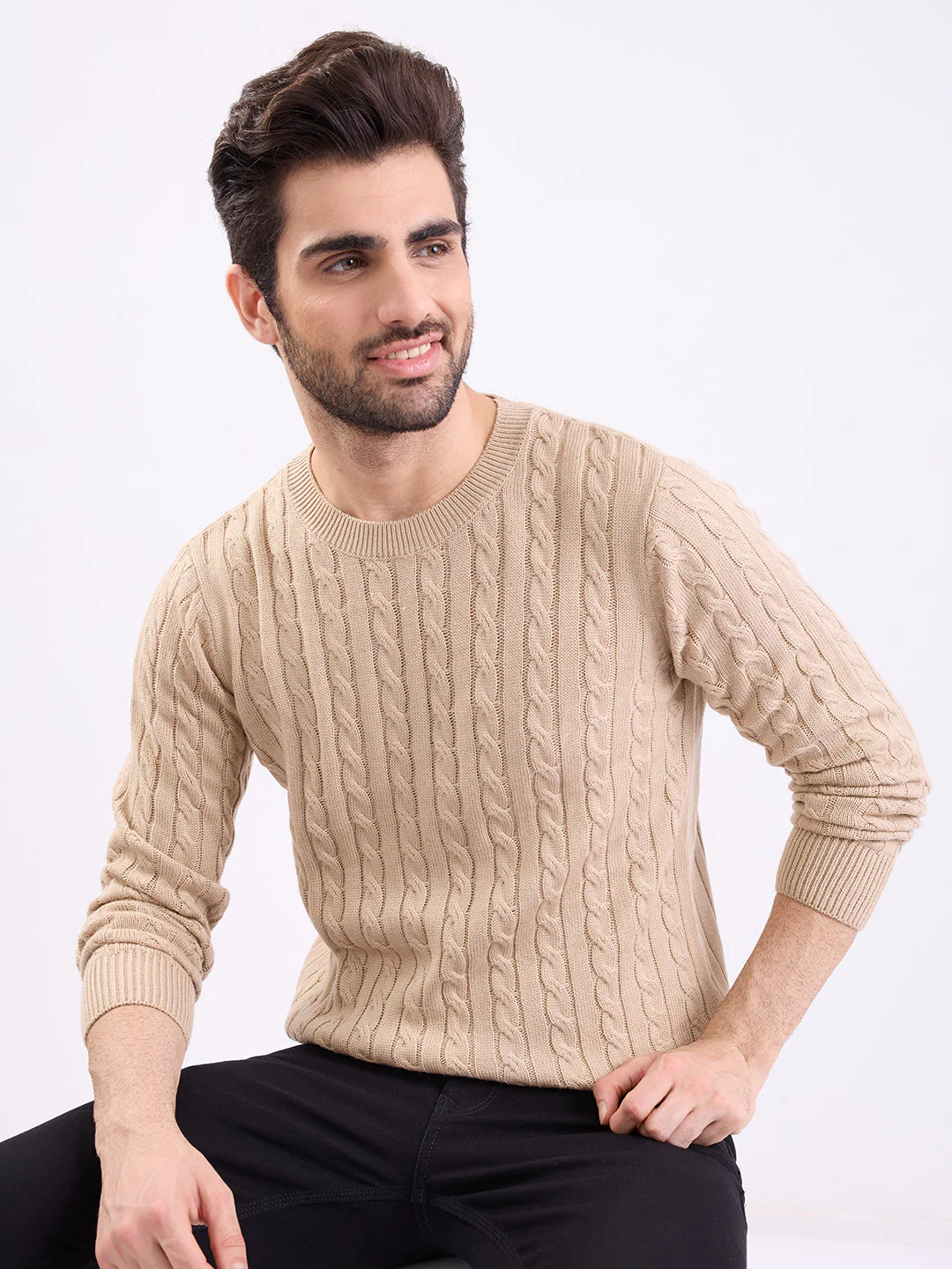 Men Sweater Beige Slim Fit - Image 7