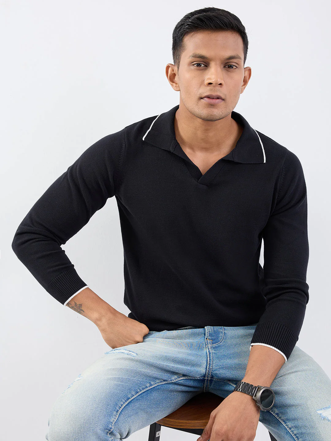 Men Sweater Black Slim Fit - Image 7