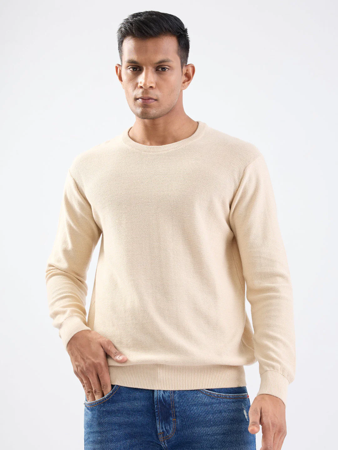 Men Sweater Taupe Beige Slim Fit - Image 2