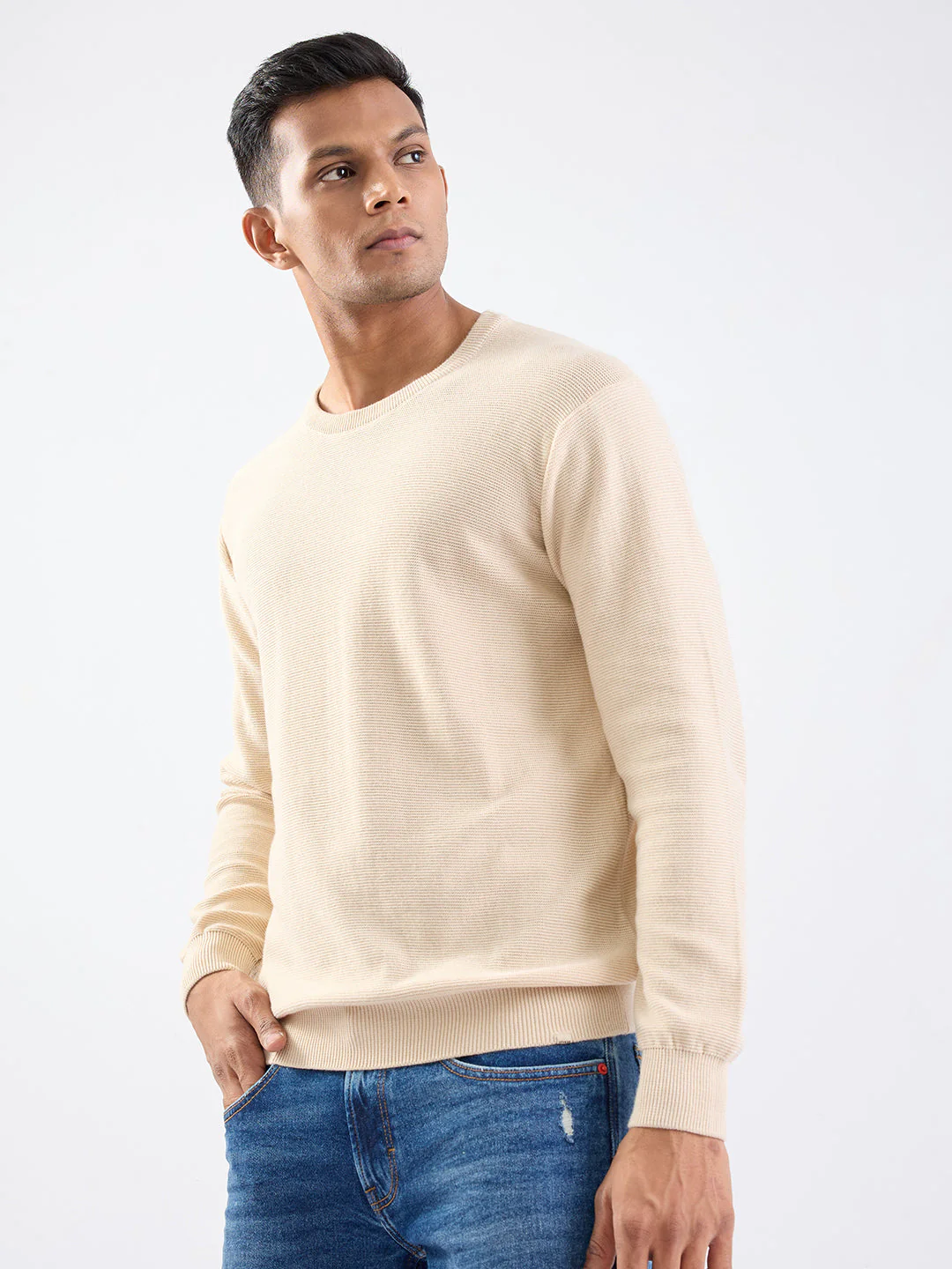 Men Sweater Taupe Beige Slim Fit - Image 3