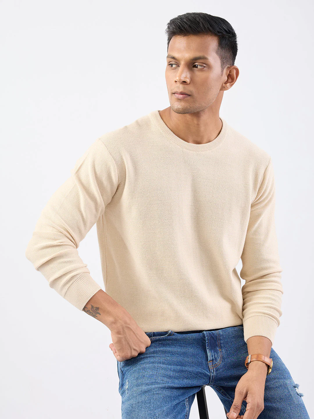 Men Sweater Taupe Beige Slim Fit - Image 7