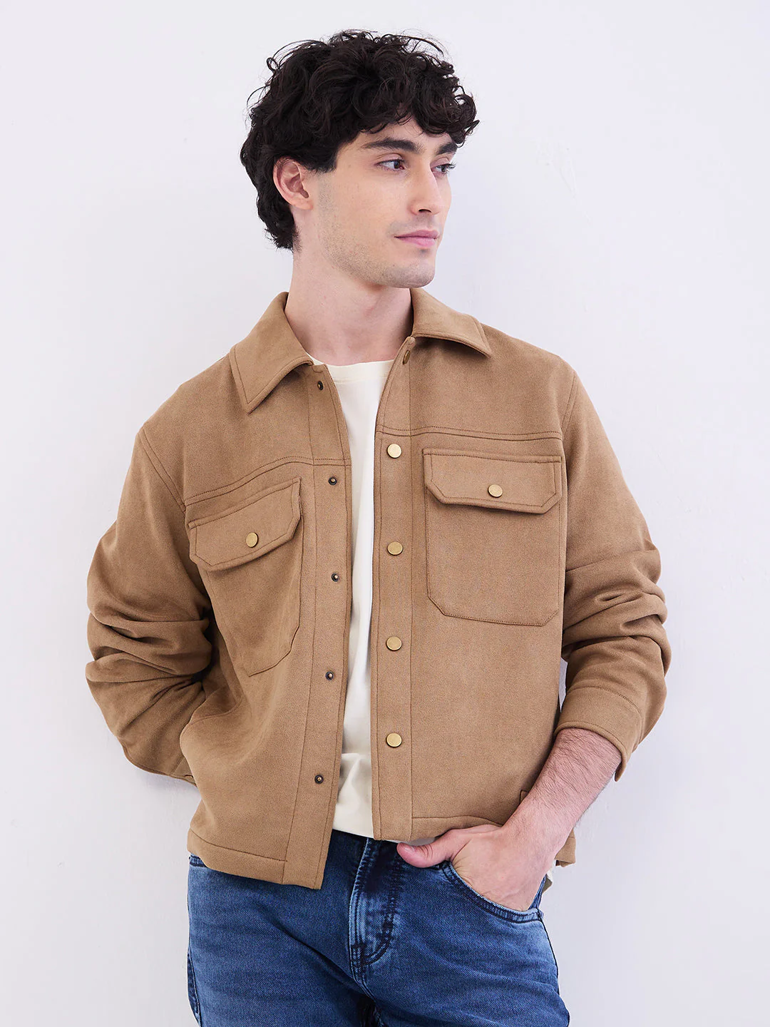 Men Jacket Brown Straight Fit - Image 6