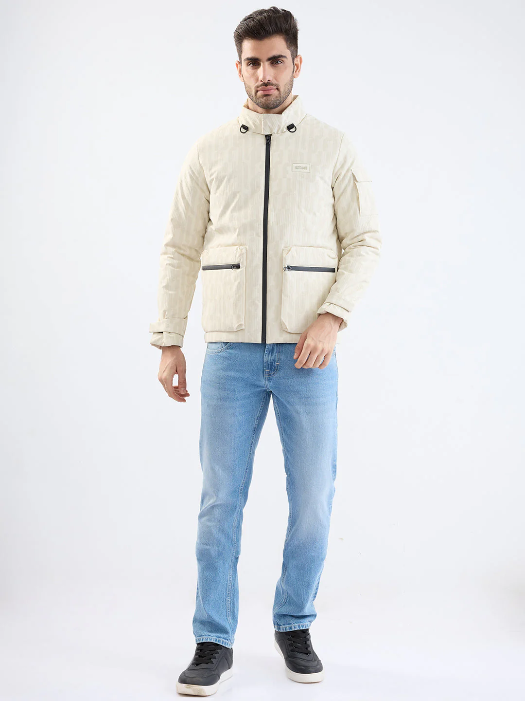 Men Jacket Beige Straight Fit - Image 5
