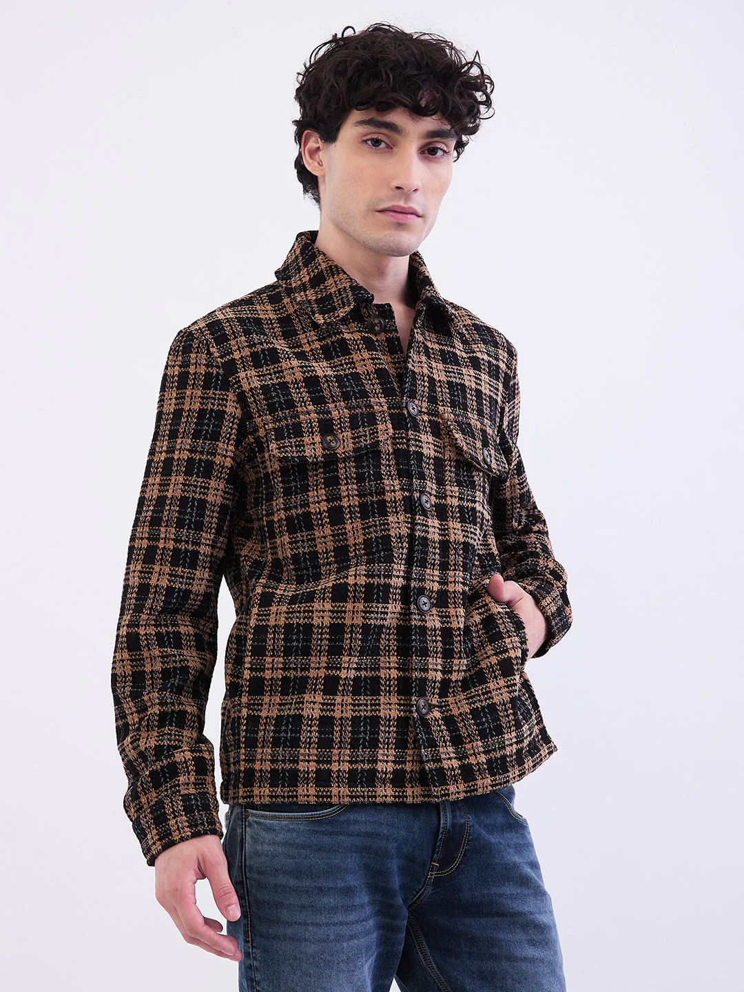 Men Jacket Black Straight Fit