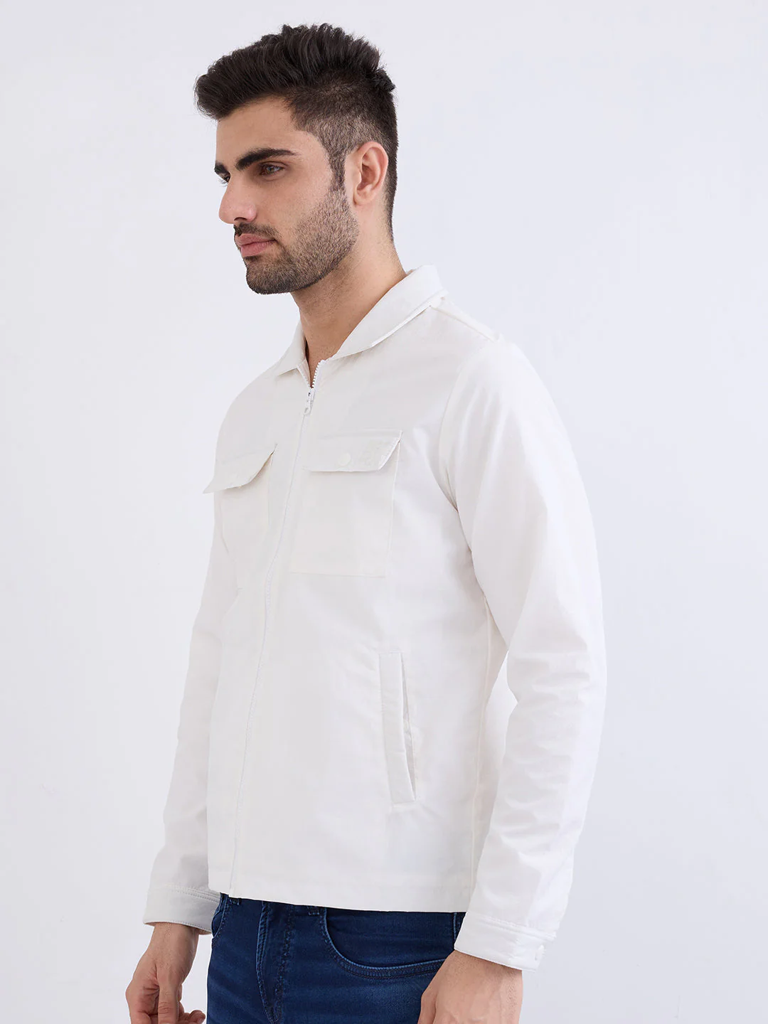 Men Jacket Off White Straight Fit - Image 3