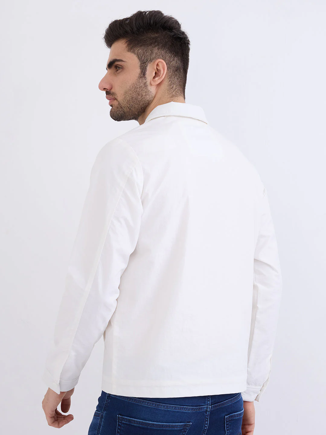 Men Jacket Off White Straight Fit - Image 4