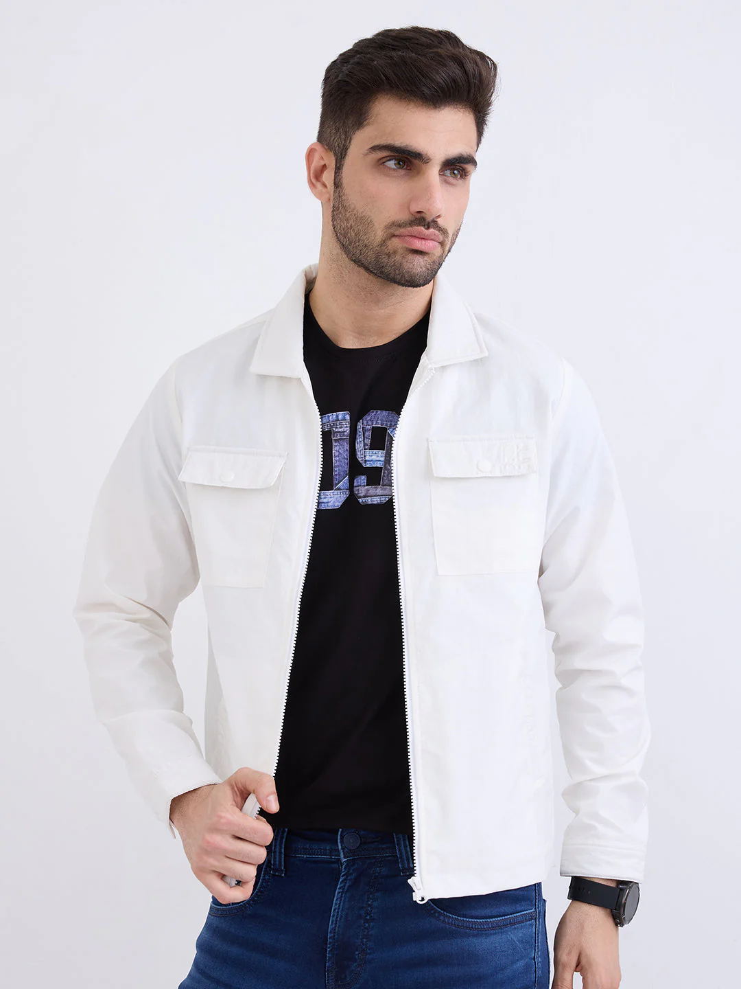 Men Jacket Off White Straight Fit - Image 7