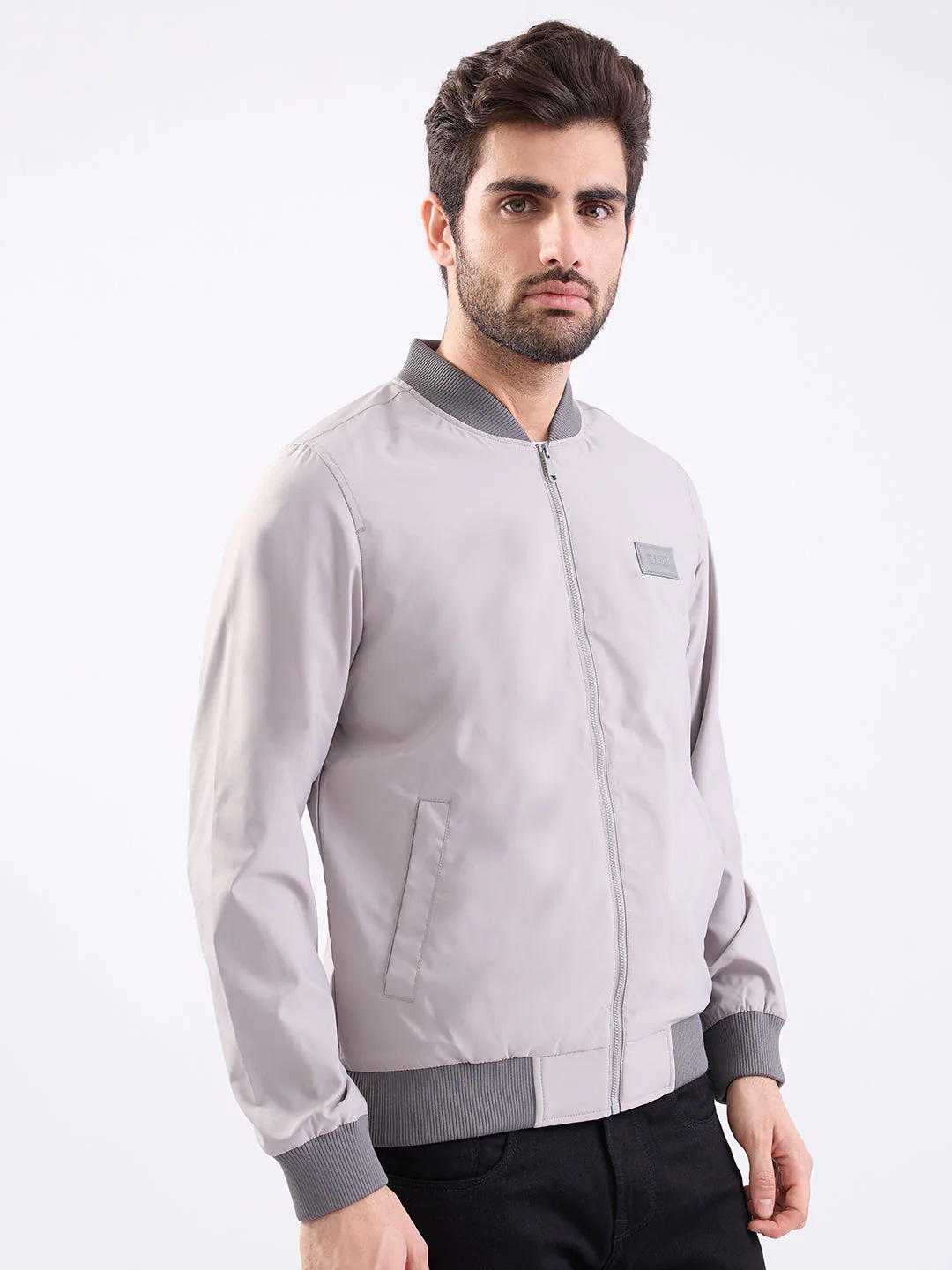 Men Jacket Grey Straight Fit
