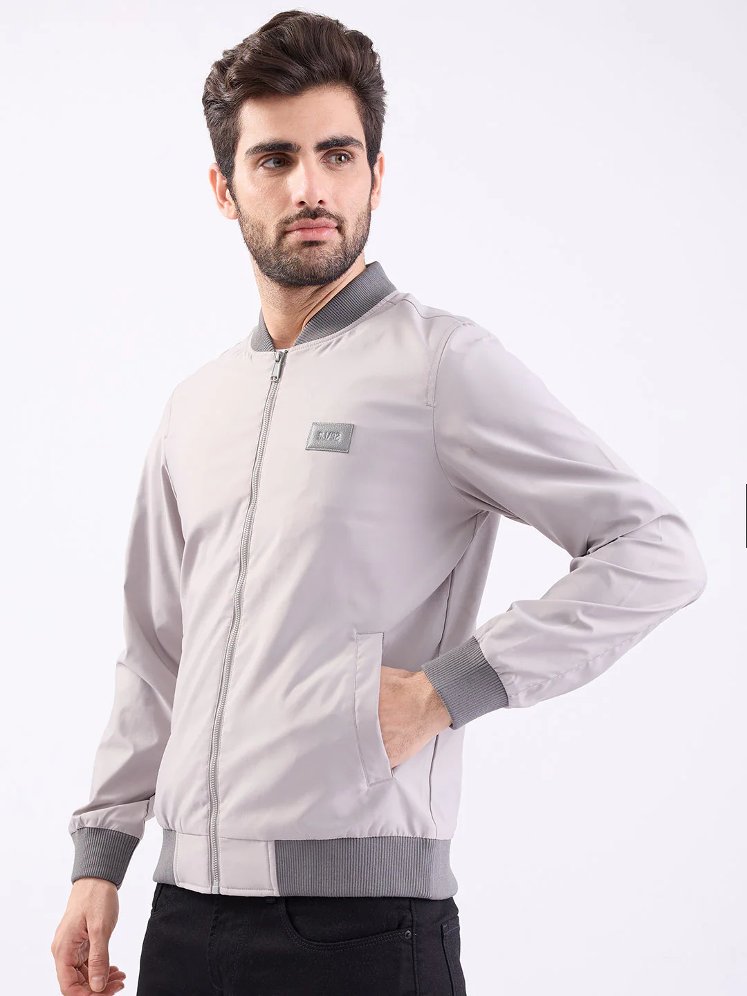 Men Jacket Grey Straight Fit - Image 3