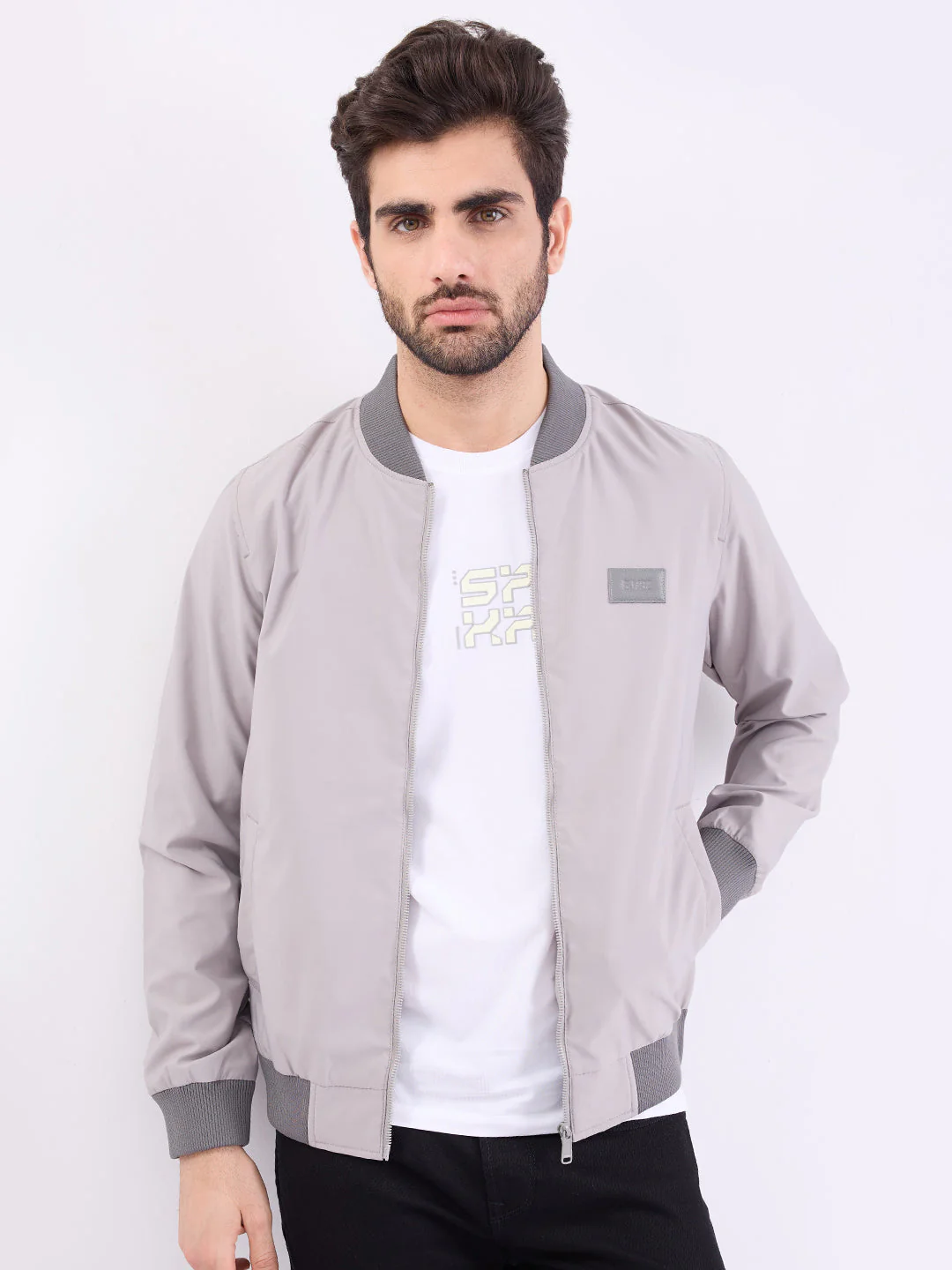 Men Jacket Grey Straight Fit - Image 7