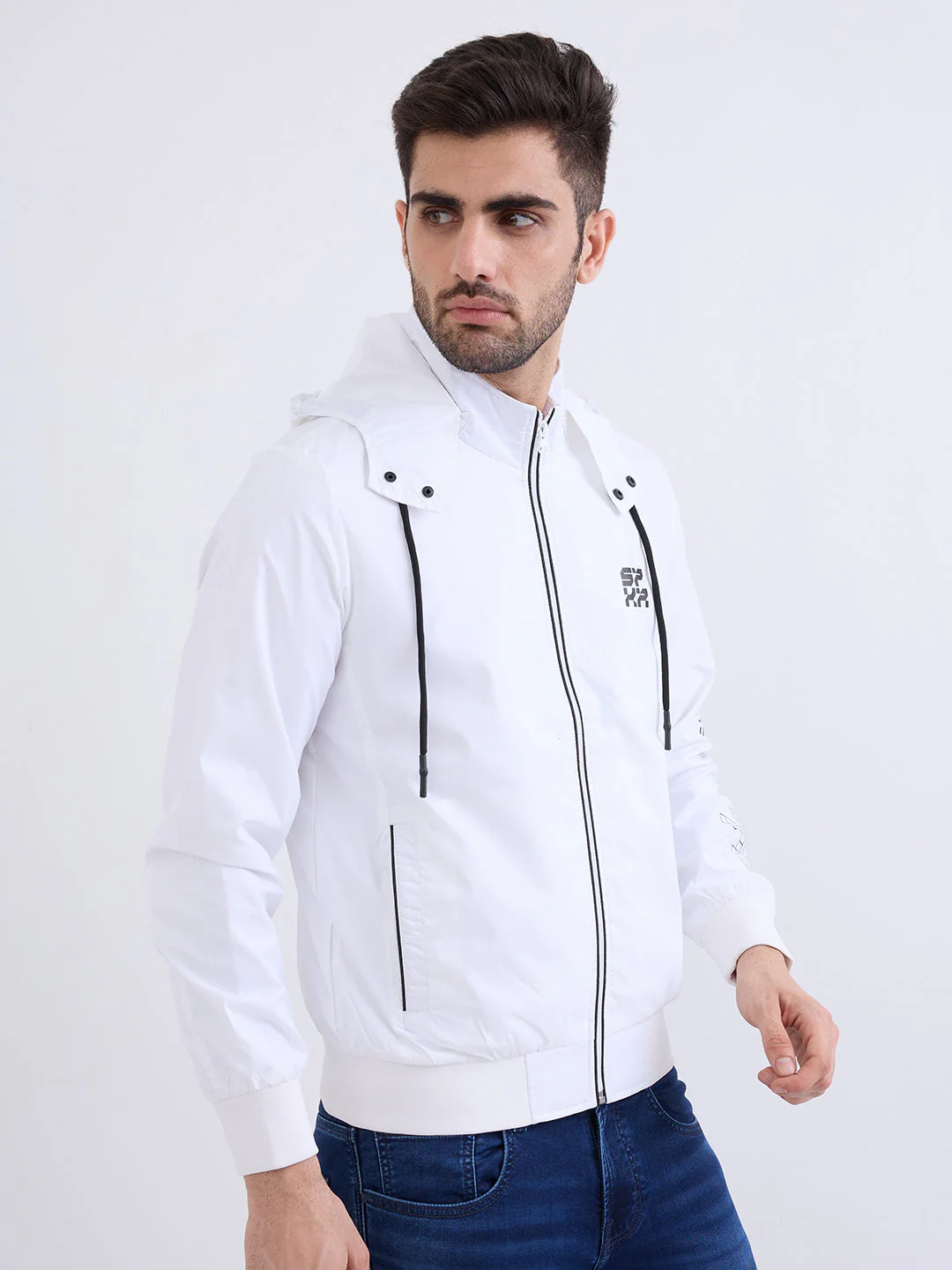 Men Jacket White Straight Fit