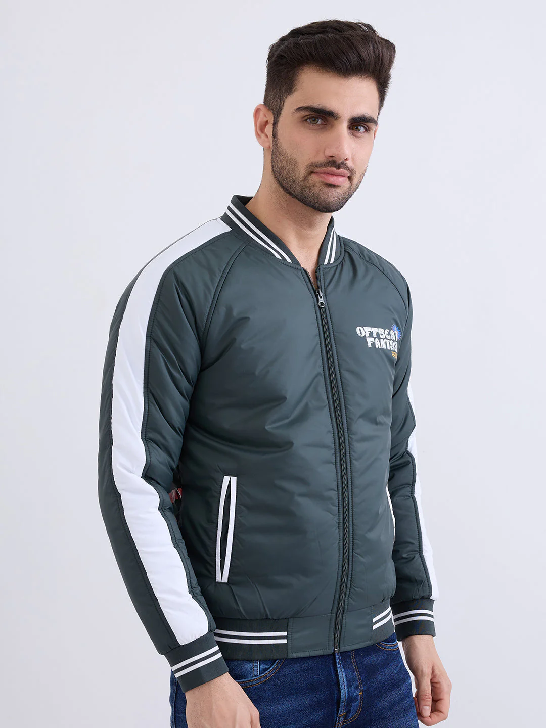 Men Jacket Green Straight Fit
