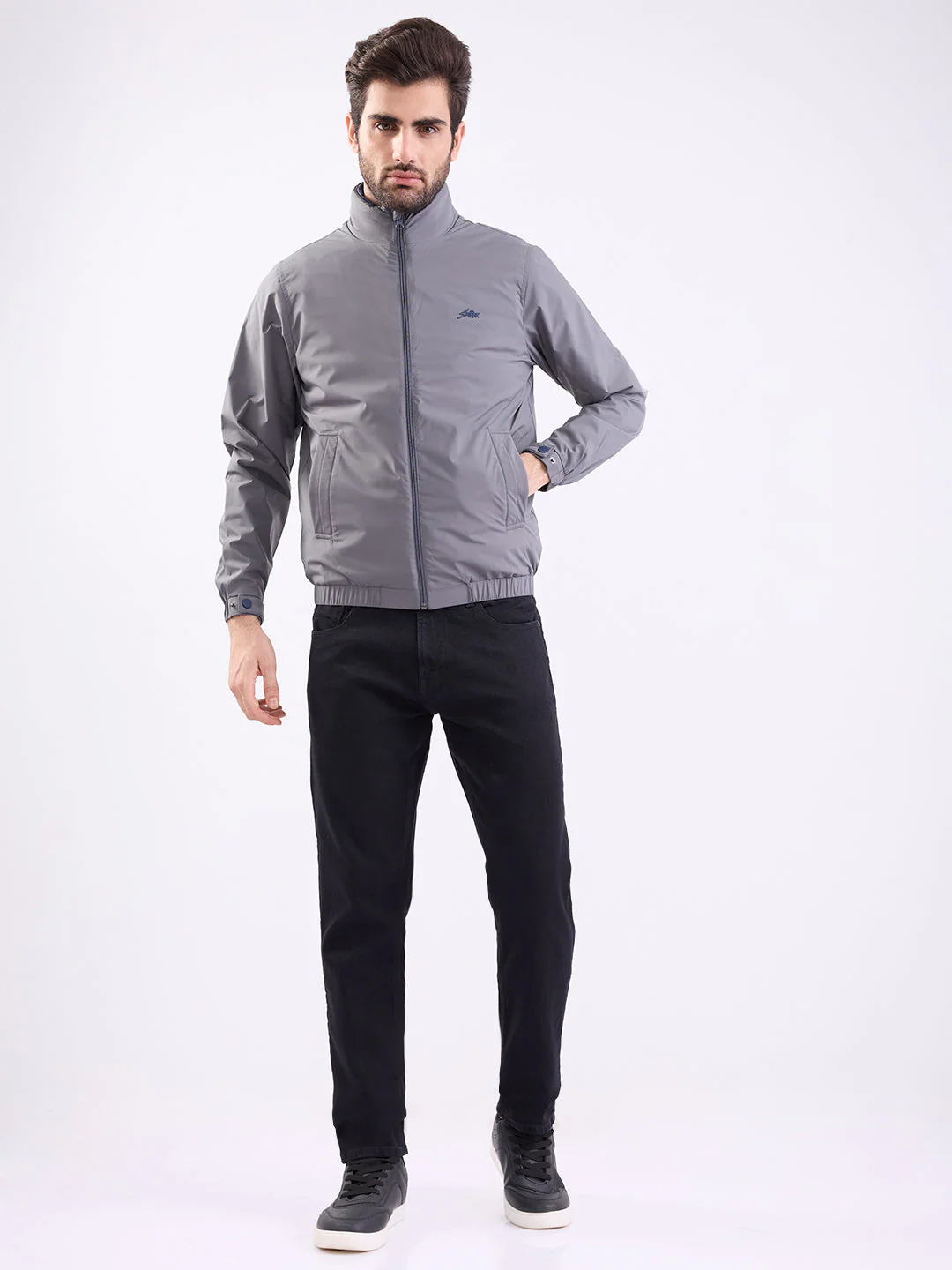 Men Jacket Grey Straight Fit - Image 5