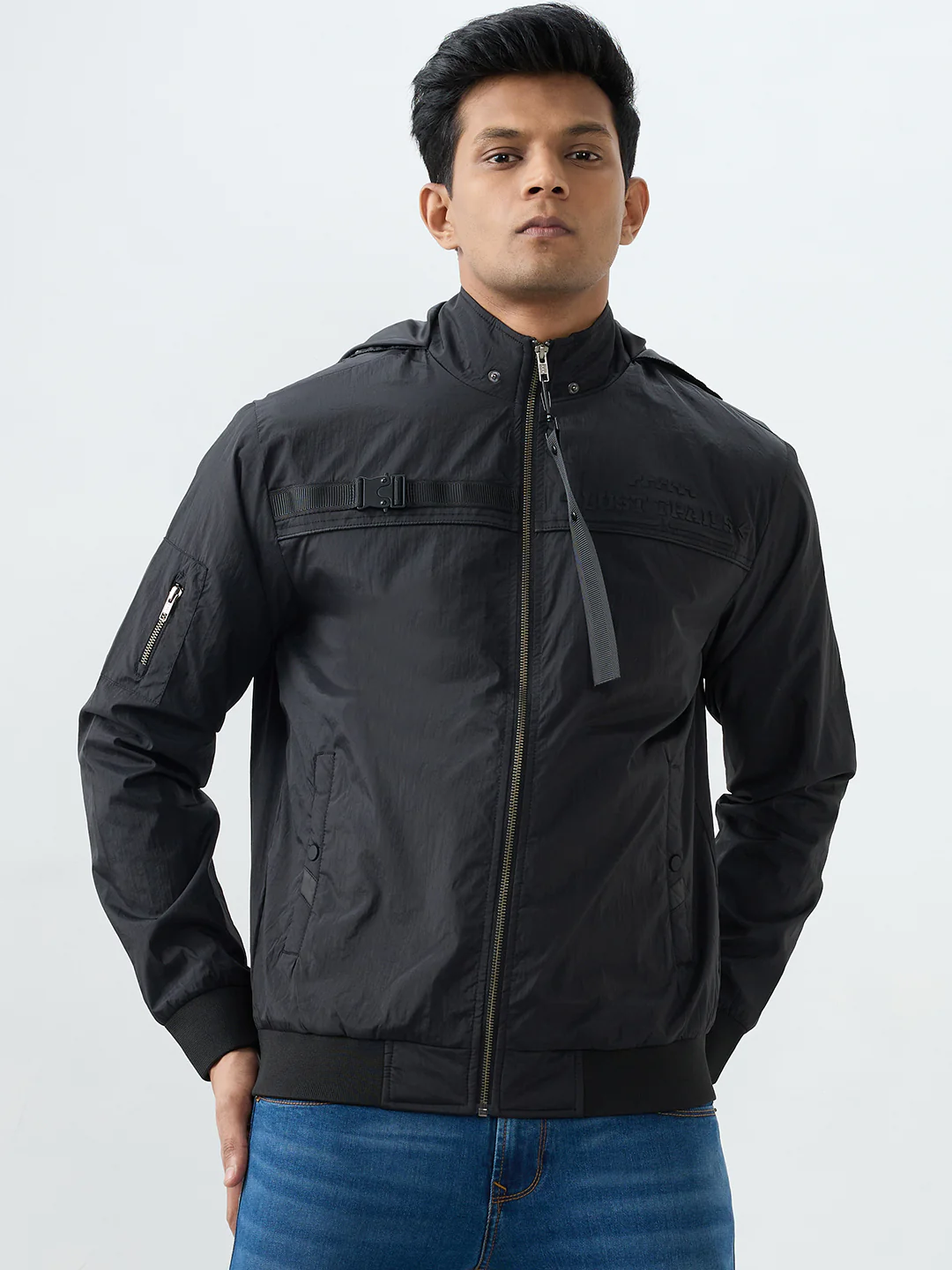 Men Jacket Black Straight Fit - Image 2
