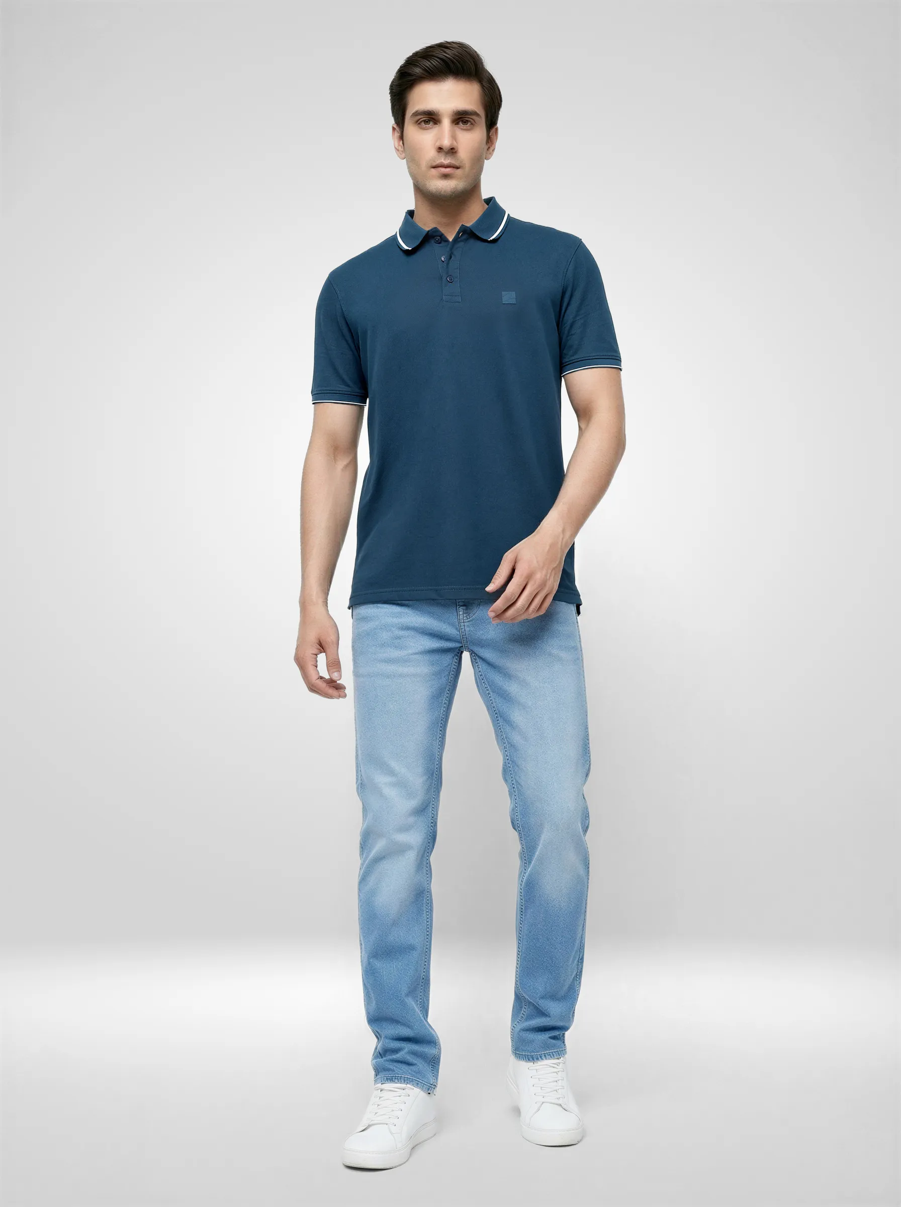 Men T-Shirt Solid Teal Blue Regular Fit - Image 2