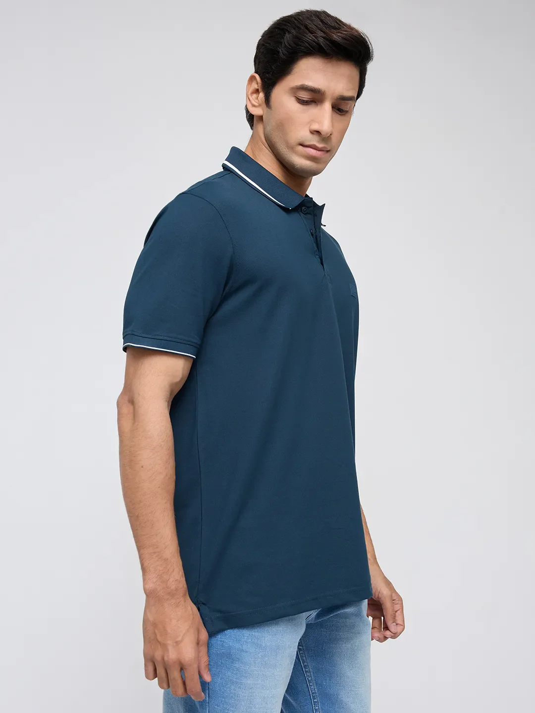 Men T-Shirt Solid Teal Blue Regular Fit - Image 3