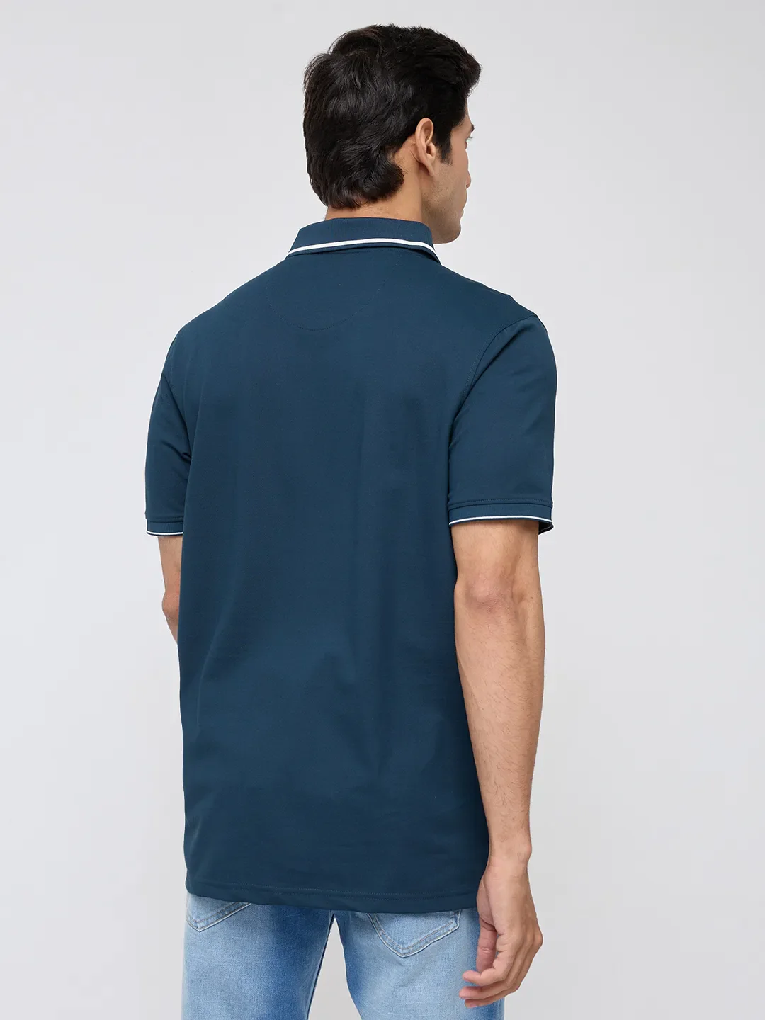 Men T-Shirt Solid Teal Blue Regular Fit - Image 5