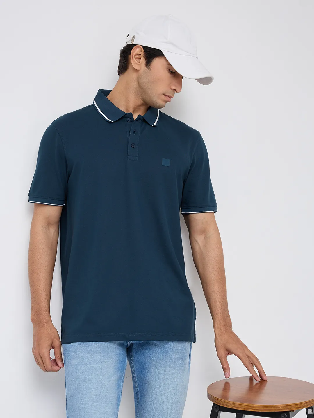 Men T-Shirt Solid Teal Blue Regular Fit - Image 7