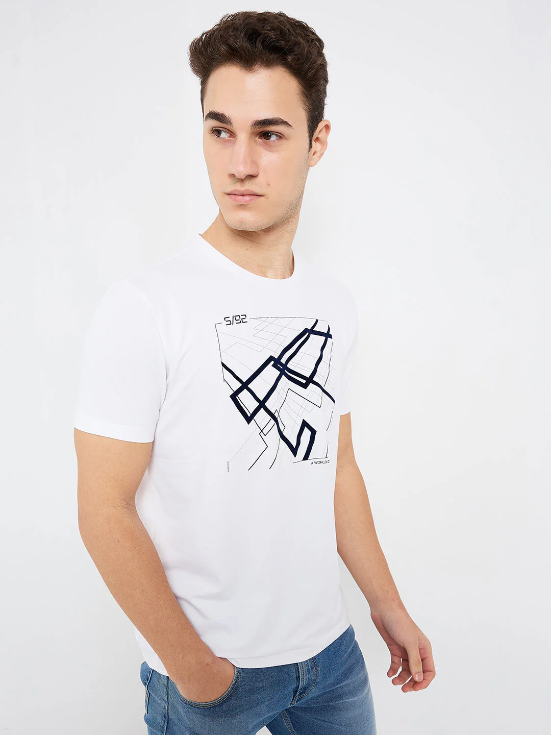Men T-Shirt Solid White Slim Fit